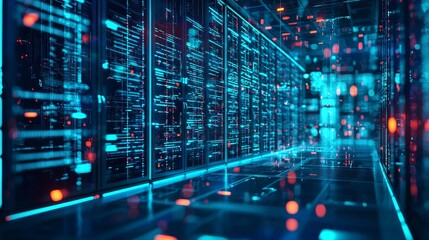 Futuristic data center with digital interface