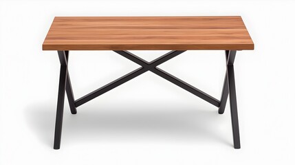 Sleek Minimalist Office Desk with Metal Legs and Wooden Surface on White Background  Elegant and Functional Workspace for Productivity and Efficiency in a Modern Corporate or Home Office Setting