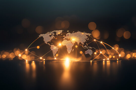 Dotted line on a map connecting goals to a vision endpoint, symbolizing strategic goal alignment