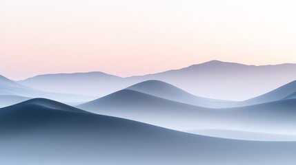 Ethereal mountain landscape at dawn a serene view of softly rolling hills and gentle color gradations in nature's palette