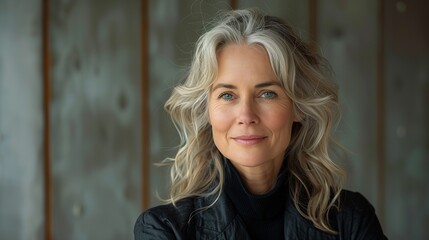 Fototapeta premium Compassionate Elderly Professional, an experienced woman exuding warmth and wisdom, embodying grace and understanding in her demeanor, a beacon of inspiration and kindness.