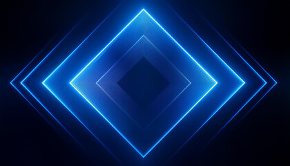 Abstract neon blue rhombus shape, glowing frame. Holographic gradient geometric figure. 3D render