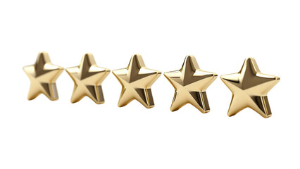 A gleaming gold five-star review symbolizing customer satisfaction Isolated on a transparent background