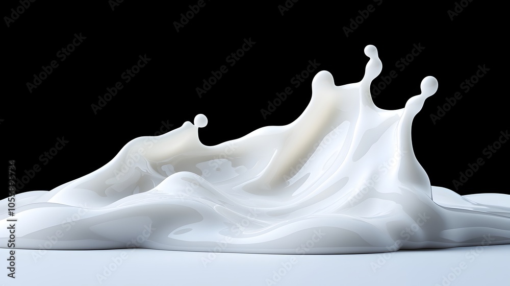 Poster Mesmerizing abstract patterns and reflective sheen created by a spill of milk against a clean minimalist backdrop  This precision photograph showcases the fluid dynamics and muted