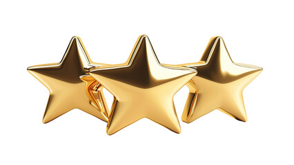 A gleaming gold five-star review symbolizing customer satisfaction Isolated on a transparent background