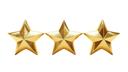 A gleaming gold five-star review symbolizing customer satisfaction Isolated on a transparent background