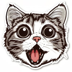 Obraz premium high quality sticker logo of cat with funny face doing funny stuff, acting like a goofball , vektor, vector, sticker, white background, separated, funny