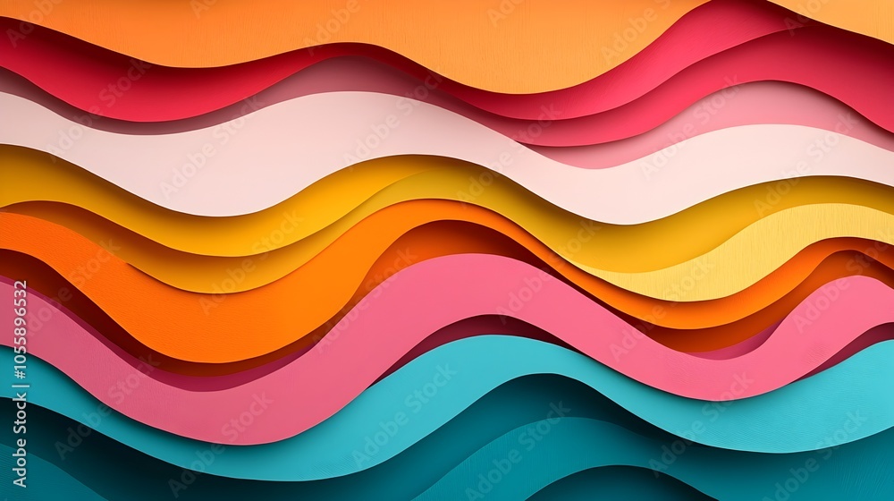 Aufkleber Striking abstract 3D paper cut landscape with a layered design of vibrant hills and valleys creating a mesmerizing digital art composition