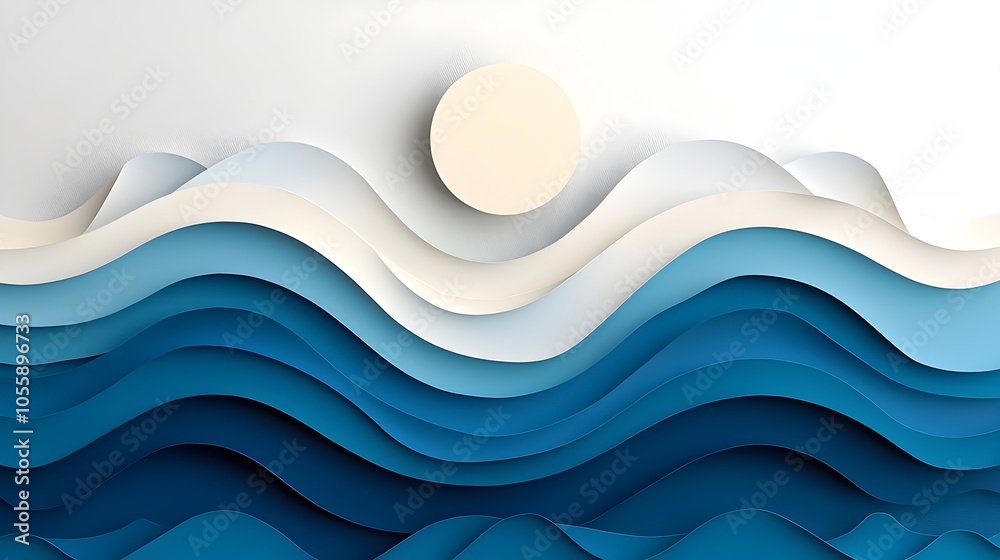 Aufkleber captivating 3d paper cut ocean waves featuring layered gradients that blend shades of blue and white