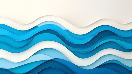 Fototapeta premium Stunning 3D paper cut ocean waves with layered gradients that blend shades of blue and white creating a dynamic and captivating seascape effect