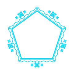 blue wave line pentagon frame and flower