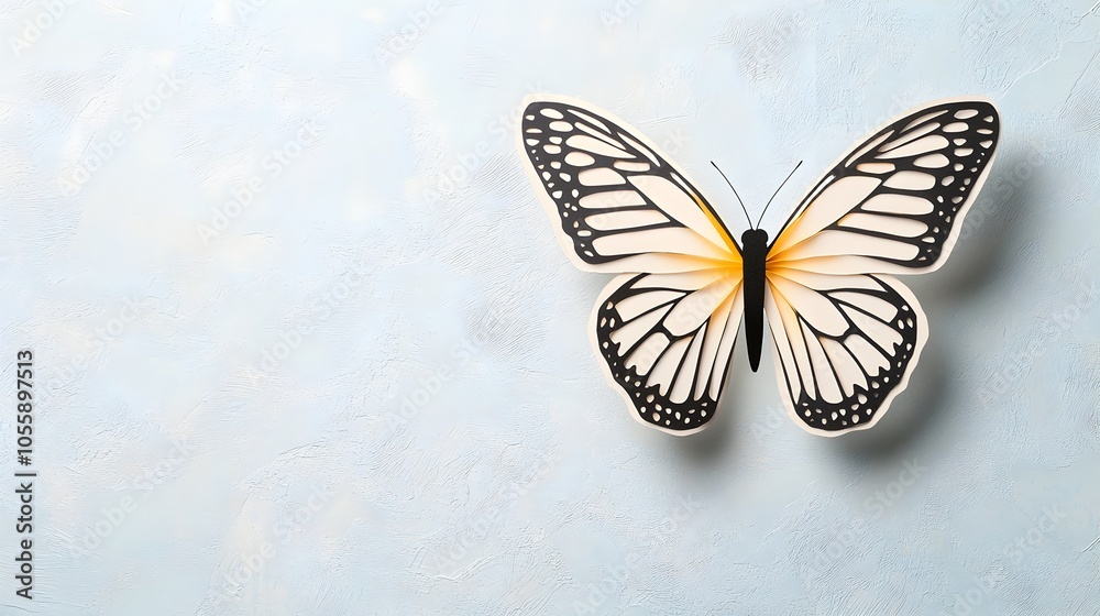 Aufkleber elegant and intricate 3d paper cut butterfly with delicate symmetrical wings casting soft atmospheri