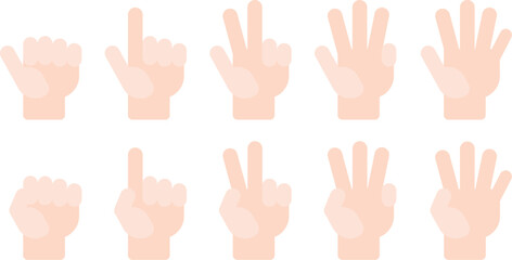 Flat vector Count number Spread fingers white hand