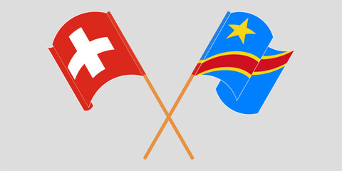 Crossed and waving flags of Switzerland and Democratic Republic of the Congo. Vector illustration