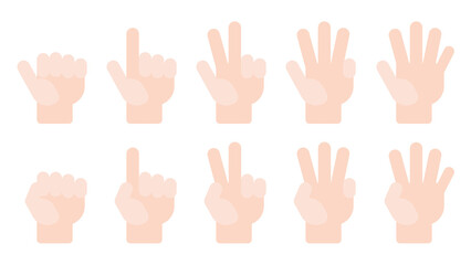 Flat vector Count number Spread fingers white hand