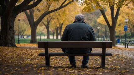 sad man sitting alone on a park bench