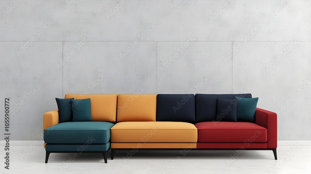 Aufkleber minimalist and sophisticated living room design with plush sectional sofa in bold color smooth concr