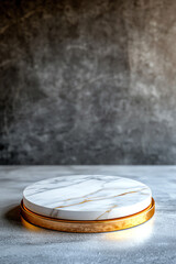 Obraz premium Luxurious circular marble podium with elegant gold trim for display and presentation
