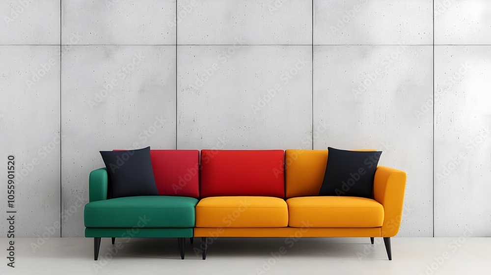 Poster cozy and inviting minimalist living area showcasing a vivid color palette with an l shaped sofa prov