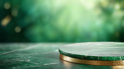 Obraz premium Luxurious green marble podium with brass accents for elegant displays and presentations