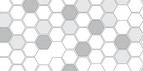Vector geometric seamless texture symbol. Hexagon, bees hive cells pattern. Bee honey shapes. Abstract pattern with hexagonal white and gray technology line paper background.   Stylish grid texture. 
