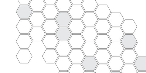 Vector geometric seamless texture symbol. Hexagon, bees hive cells pattern. Bee honey shapes. Abstract pattern with hexagonal white and gray technology line paper background.   Stylish grid texture. 
