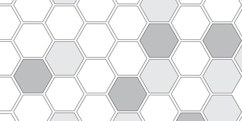 Vector geometric seamless texture symbol. Hexagon, bees hive cells pattern. Bee honey shapes. Abstract pattern with hexagonal white and gray technology line paper background.   Stylish grid texture. 
