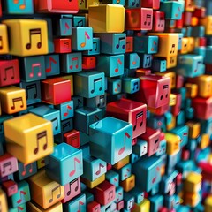 Colorful 3D Music Note Blocks Background