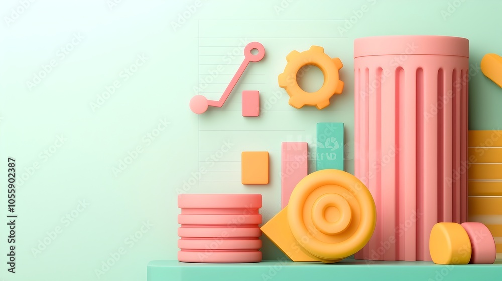 Fototapete Vibrant pastel hued 3D charts and diagrams with intricate infographic elements dynamic data visualizations and playful shadowing effects