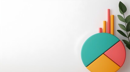 Vibrant 3D data visualization displays featuring colorful and geometric pie charts line graphs and other minimalist information design elements on a crisp white backdrop with subtle shadows