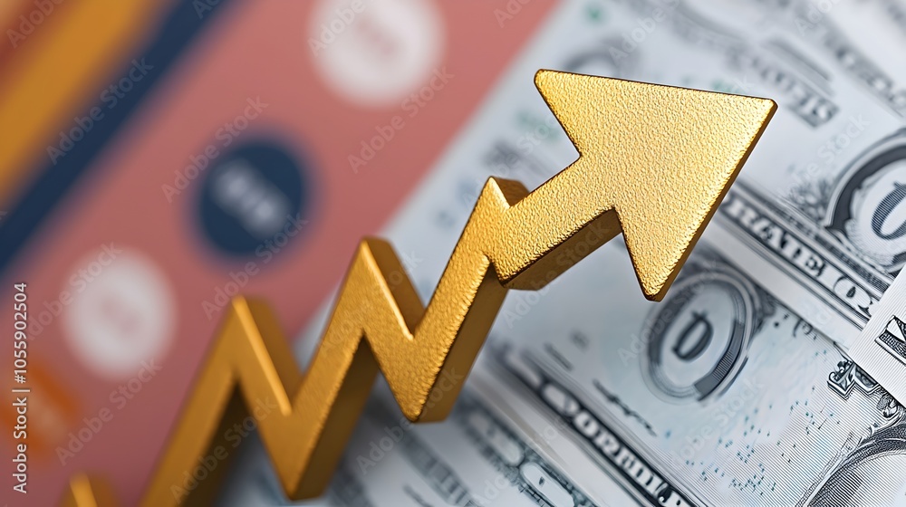 Leinwandbilder Visualizing Financial Market Growth with Rising 3D Money Chart and Arrow  Depicting the success and progress of a thriving economy through data visualization of currency symbols trade graphs