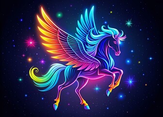 Fototapeta premium Night Photography of a Majestic Pegasus Logo in Abstract Style, Capturing Elegance and Mystery for Creative Branding