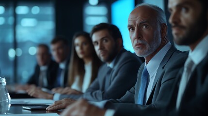 Diverse group of executives engaged in a heated debate during a boardroom meeting, discussion, intense negotiation.
