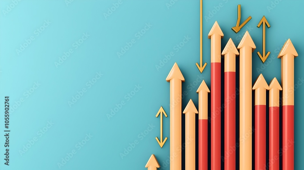 Poster visualizing financial growth and currency exchange strategies on 3d data charts analyze economic tre