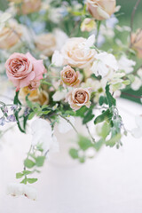A close-up view of delicate pink flowers in full bloom, capturing the softness and beauty of springtime in a garden.