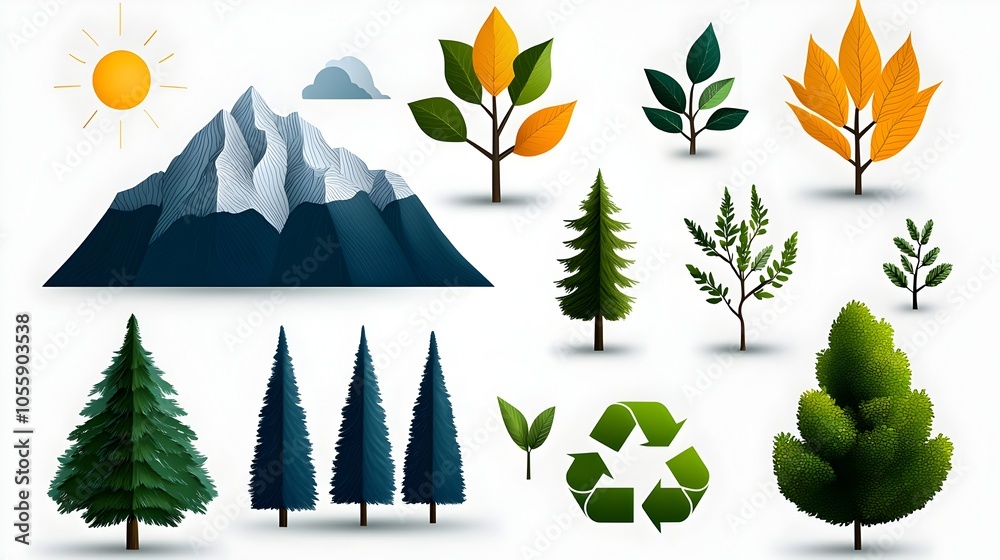 Aufkleber set of minimalist line art symbols and icons representing various ecology sustainable energy and rec