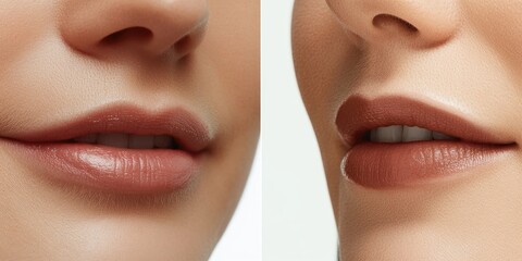 Obraz premium A comparison of natural and enhanced lip appearances in beauty aesthetics