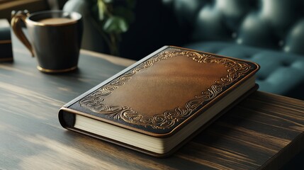 Personalized notebook with engraved cover, gift-ready presentation, 3D illustration.