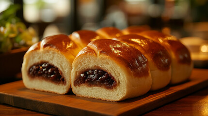 Freshly baked bread with red bean filling