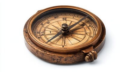 Vintage Brass Compass with White Background