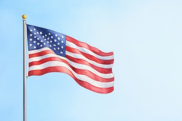Fototapeta premium Veterans Day watercolor with American flag concept. An illustration of the American flag waving against a bright clear blue sky