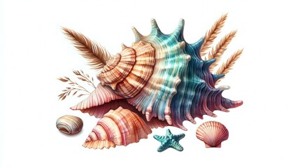 Obraz premium Spiral Seashell with Vibrant Hues 