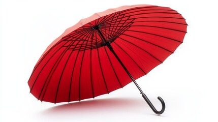 Bright Red Umbrella on White Background