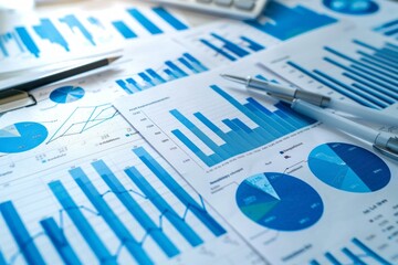 Create blue visual representations for business analysis, presentations, and reports on data and statistics