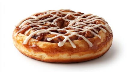 Fluffy Cinnamon Roll with Icing on White Background