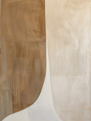 minimalist abstract painting with large curved surface in brown, beige and white colours.