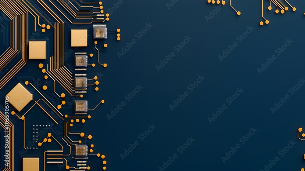 Aufkleber Stunning navy gradient tech background featuring an abstract motherboard design with intricate digital circuit lines dots and patterns symbolizing and digital connectivity