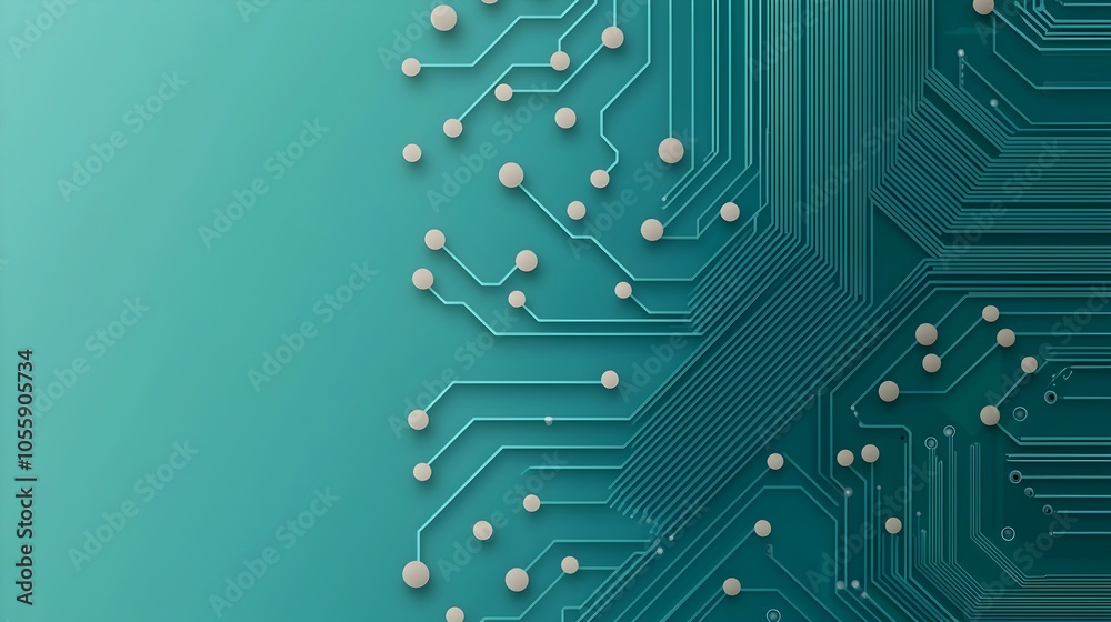 Poster Futuristic of a digital circuit board with connected circuits and dots on a blue gradient background