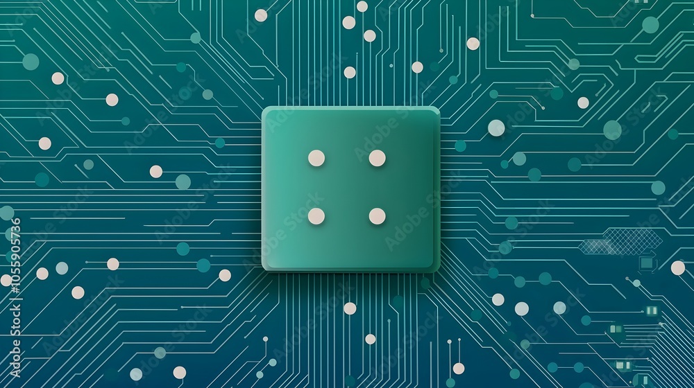 Poster Futuristic of a digital circuit board with interconnected circuits and dots on a blue gradient background highlighting the advanced capabilities of technology and digital innovation