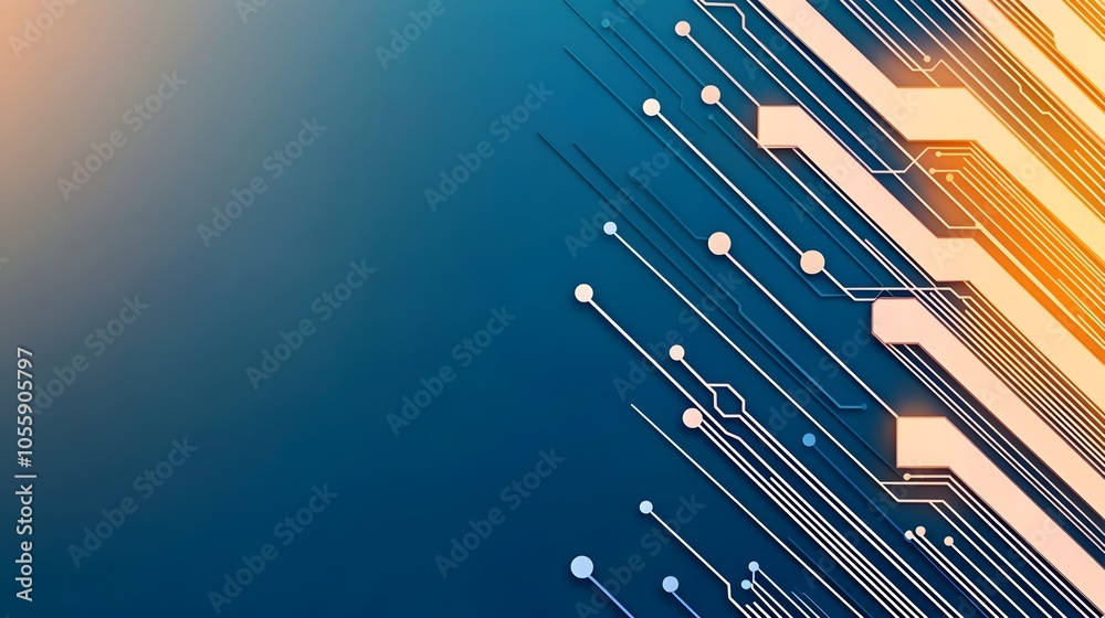 Fototapete Futuristic digital circuit board with intricate lines and dots on a blue technology background symbolizing the innovation and advancements in intelligence and high tech industries